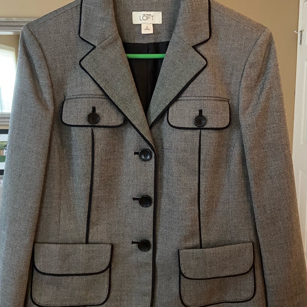 LOFT Women's Gray Blazer with Black Trim